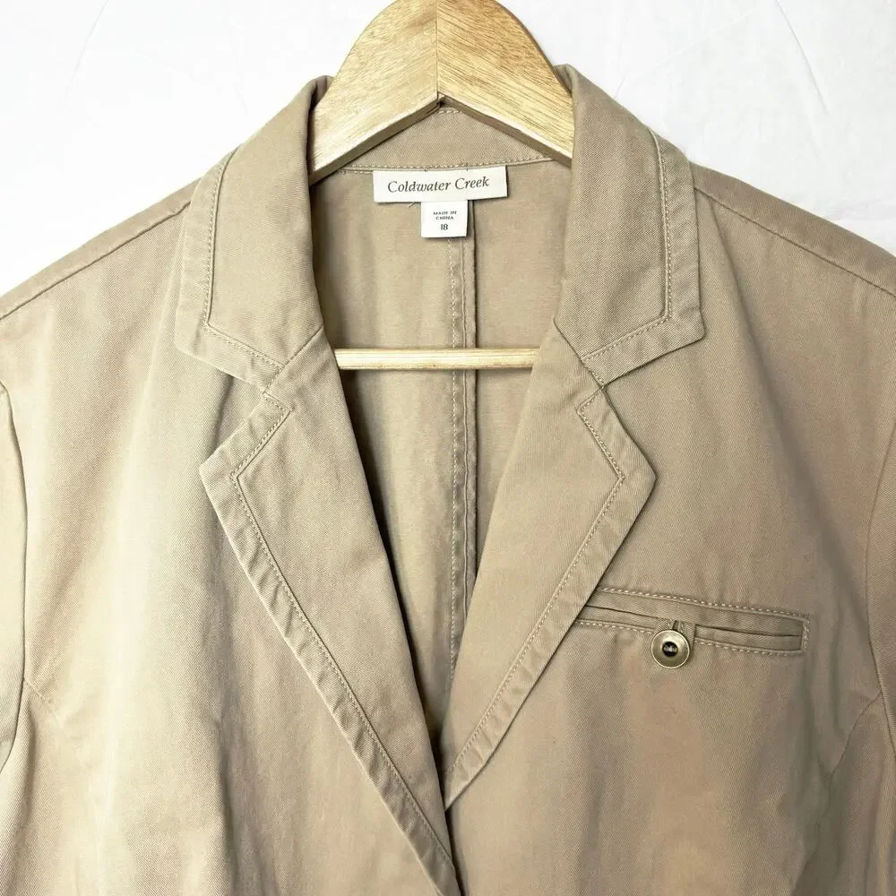 Coldwater Creek Utility Jacket Womens Plus Size 18 Tan Khaki Cotton Cargo Barn